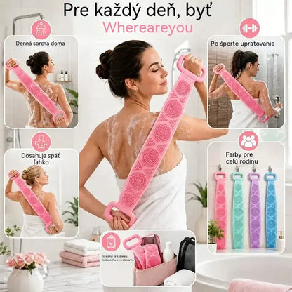 🔥Kúpte 1, 1 dostanete zadarmo🔥2 kusy za 23 eur🛁 Obojstranná silikónová rukavica do kúpeľa – extra dlhá telová drhnúca hubka pre jednoduché čistenie chrbta