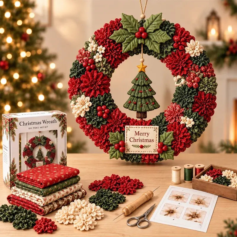 ⏰ Zadnji dan! Pola cijene! ✨ Izradite božićni vijenac na koji ćete biti ponosni! 🎄❤️ Komplet za izradu (korištenjem 3D tehnologije ugradnje tkanine), uključuje vodič i upute.