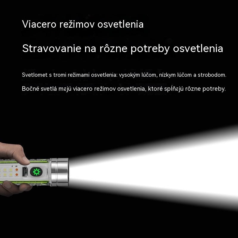👍👍Kompaktná a veľmi výkonná baterka s multifunkčným bočným svetlom, rýchlym nabíjaním cez USB-C, ľahkou prenosnosťou a batériou s mimoriadne dlhou výdržou.