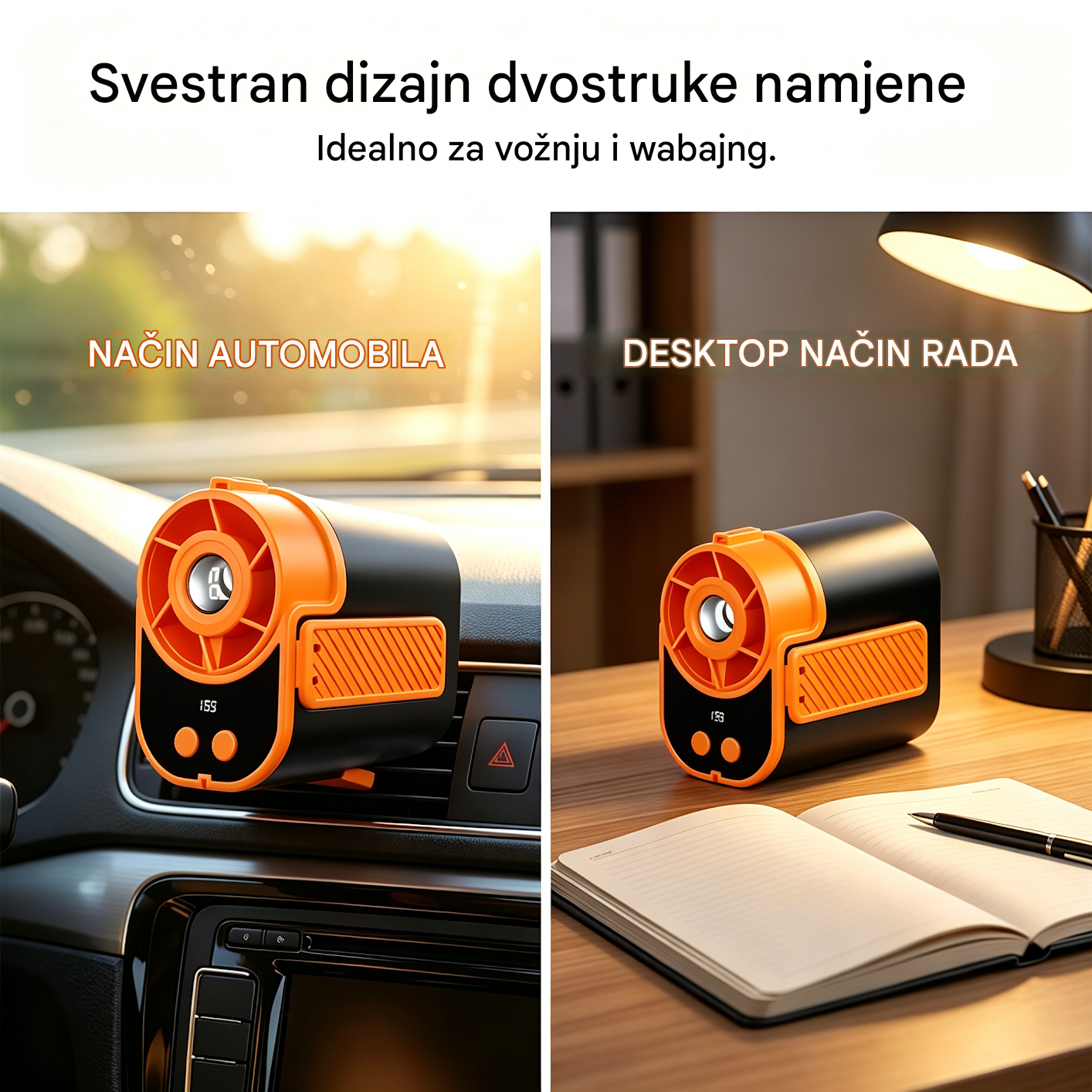 🌀 Ventilator bez upotrebe ruku s LED zaslonom, integriranom kopčom i 199 podesivih razina