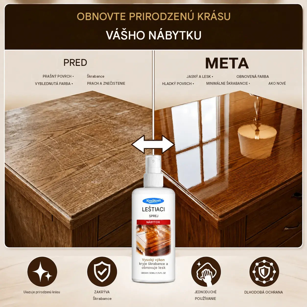 【Kúp 1 a získaj 1 zadarmo】Dve položky len za 22 eur🪑 ✨ Vysoko lesklý leštiaci prostriedok na nábytok obnovuje drevo a vinyl v priebehu niekoľkých sekúnd.