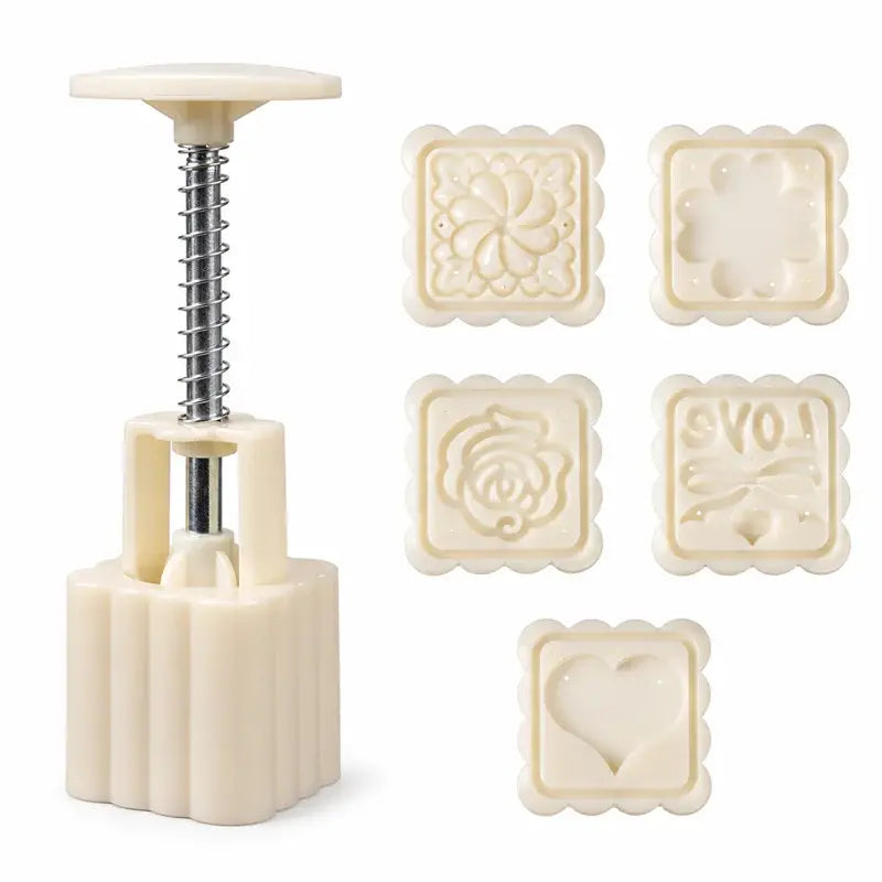 🥮Un juego de moldes para pasteles de luna con formas de flores en 3D.
