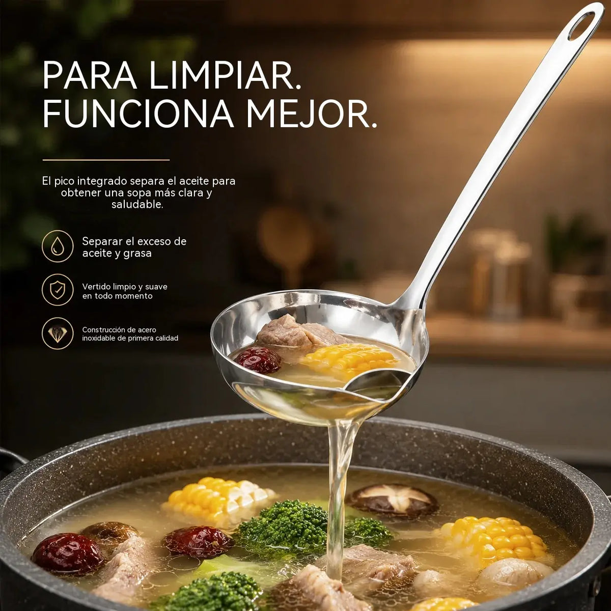 🥳¡Producto estrella!🥳💞 ¡Más de 10.000 unidades vendidas! Cuchara con filtro de aceite: fabricada en acero inoxidable, resistente al calor, filtra fácilmente el exceso de aceite. ¡Come más sano! ¡Consigue la tuya ahora! ✅