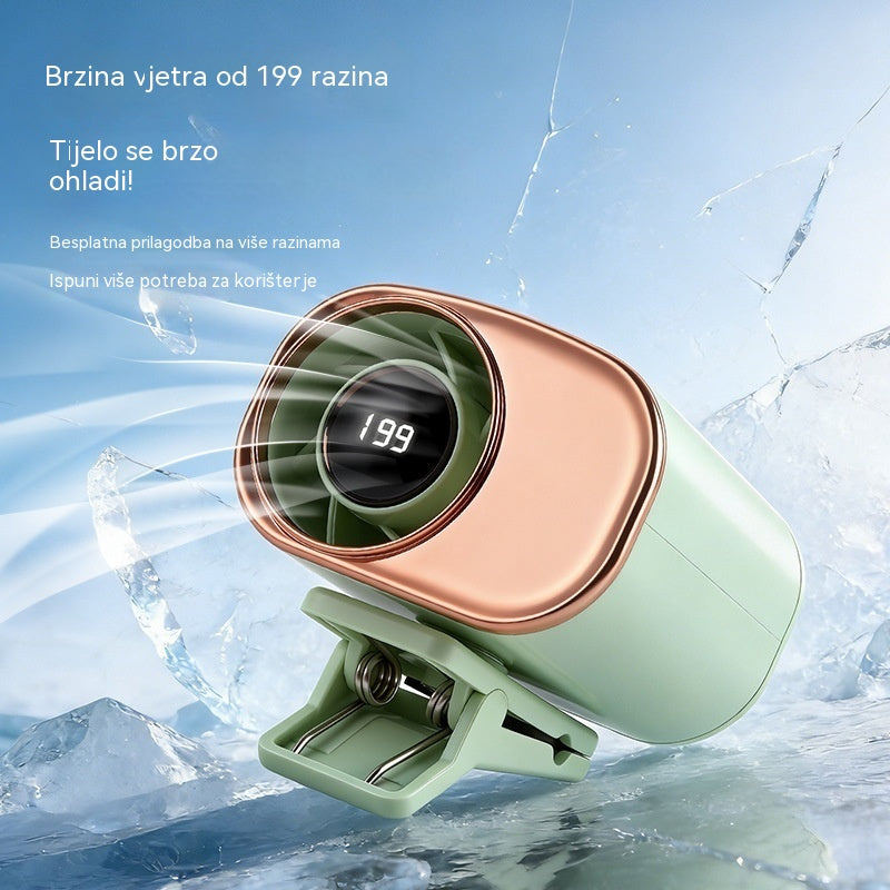 🌀 Ventilator bez upotrebe ruku s LED zaslonom, integriranom kopčom i 199 podesivih brzina