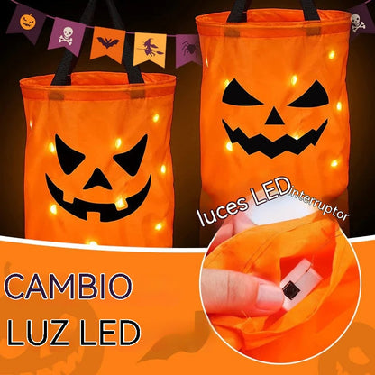 🎃Bolsa de dulces de calabaza que brilla en la oscuridad para Halloween — Luz LED