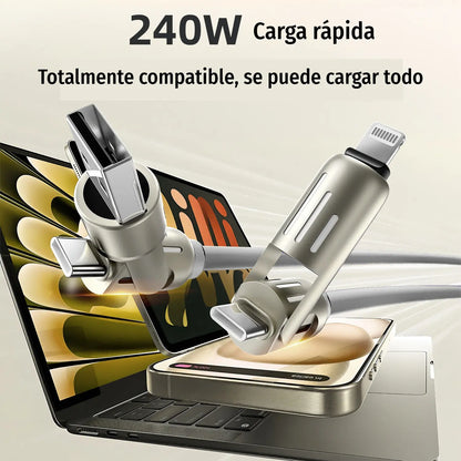 🔥 【2 kusy za 560 Kč】 🔥 (délka 2 metry) 4v1 kabel PD 240 W – rychlé nabíjení USB‑C, Lightning a USB‑A, hliník a silikon, synchronizace dat ⚡📱