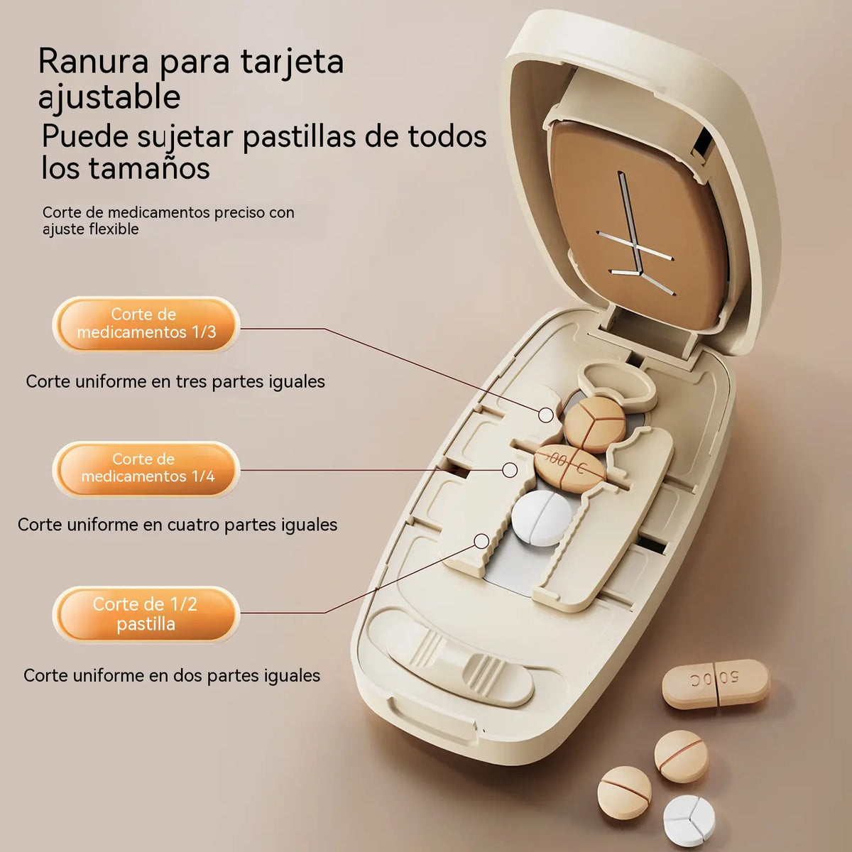 💊 Cortador de pastillas portátil con caja de almacenamiento