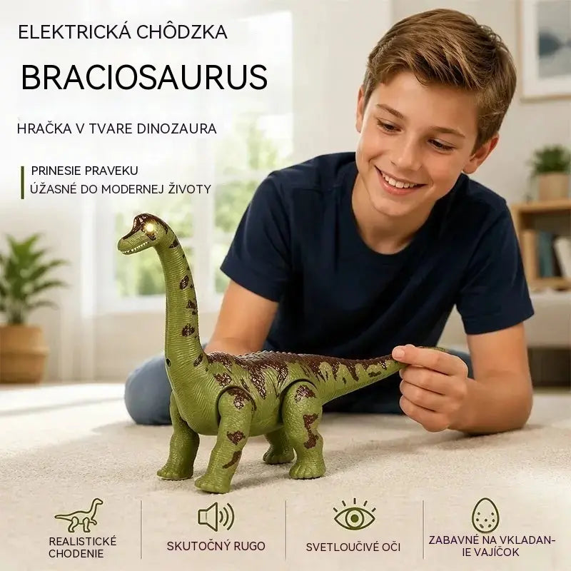 🦕 Elektrický chodiaci brachiosaurus: Hračka s dinosaurom, ktorá kombinuje akciu, zvukové efekty a oči s LED podsvietením.
