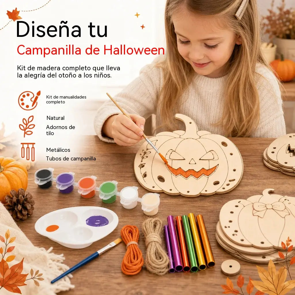 🎃 ¡A mitad de precio! 🪵 Kit de manualidades de calabazas de madera: campanillas de viento de Halloween para hacer tú mismo ✨