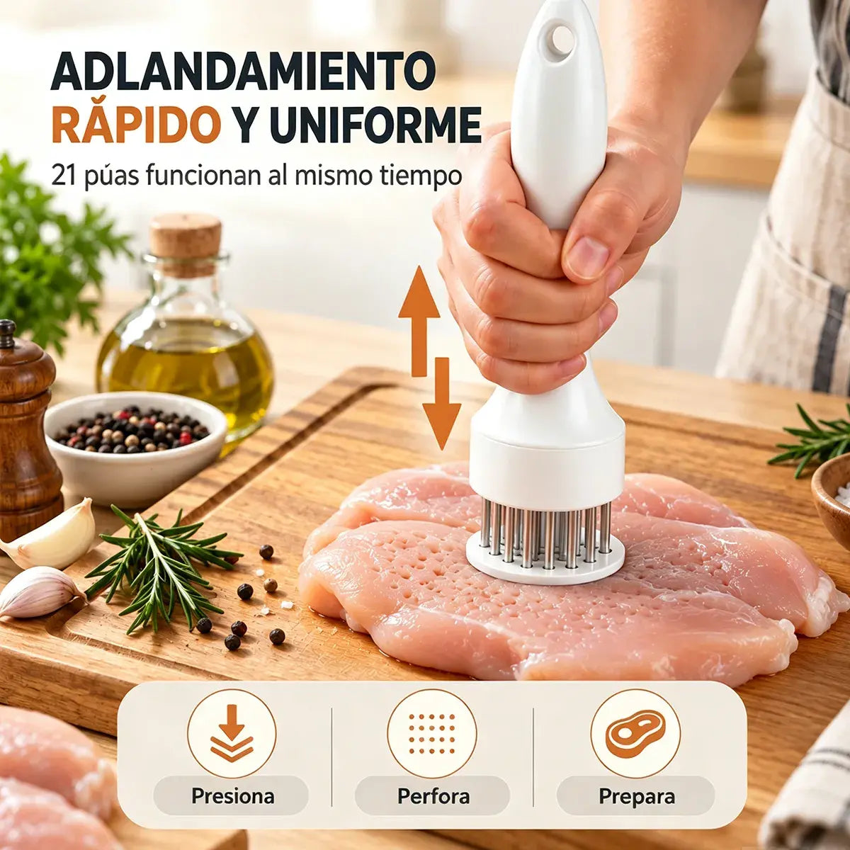 Aguja ablandadora de carne de acero inoxidable de 21 puntas para bistec, barbacoa y cocina.