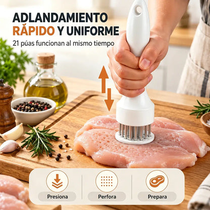 Aguja ablandadora de carne de acero inoxidable de 21 puntas para bistec, barbacoa y cocina.