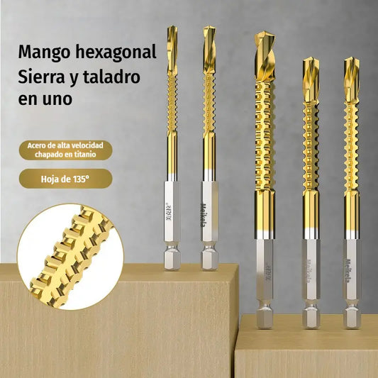 🛠️🔧(6 komada) 2-u-1 svrdlo za čelik s titanskim premazom - šesterokutni prihvat, pogodno za bušenje i urezivanje u drvu i metalu🔩