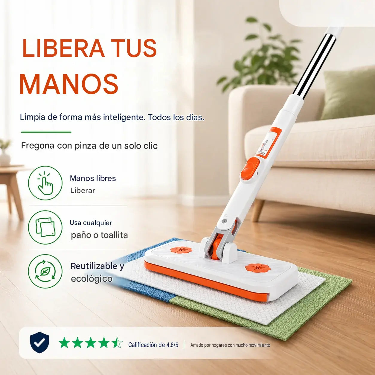 🧹✨ Fregona plana multiusos con clip: ¡limpieza manos libres, flexible y práctica! 💪🔄