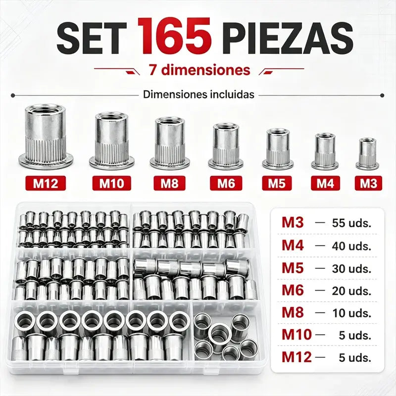 Kit de tuercas remachables moleteadas