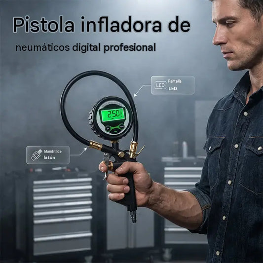 🏆¡Producto estrella! ¡50% de descuento! 🚗Inflador de neumáticos digital con manómetro y válvula con luz LED.
