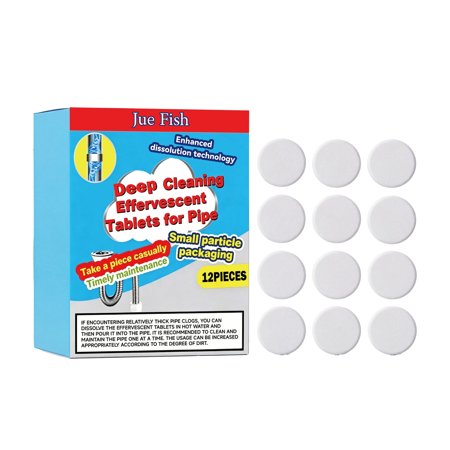 🥳3 krabice za 23 eur💞 Výkonné čistiace šumivé tablety na potrubie, rýchlo rozpúšťajúce upchatie mastnotou z vlasov, dezodoračný antibakteriálny čistič potrubia na umývadlo a odtok toalety
