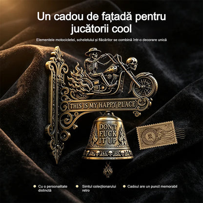 Gotička dekorativna zidna zvona ukrašena motivima lubanja vitezova i zmajeva, vintage metalni ukrasi, prikladna za barove, domove i terase.