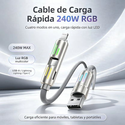 🔥 【2 kosa za 22 evrov】 🔥 (dolžina 2 metra) 4-v-1 kabel PD 240 W – hitro polnjenje USB‑C, Lightning in USB‑A, aluminij in silikon, sinhronizacija podatkov ⚡📱