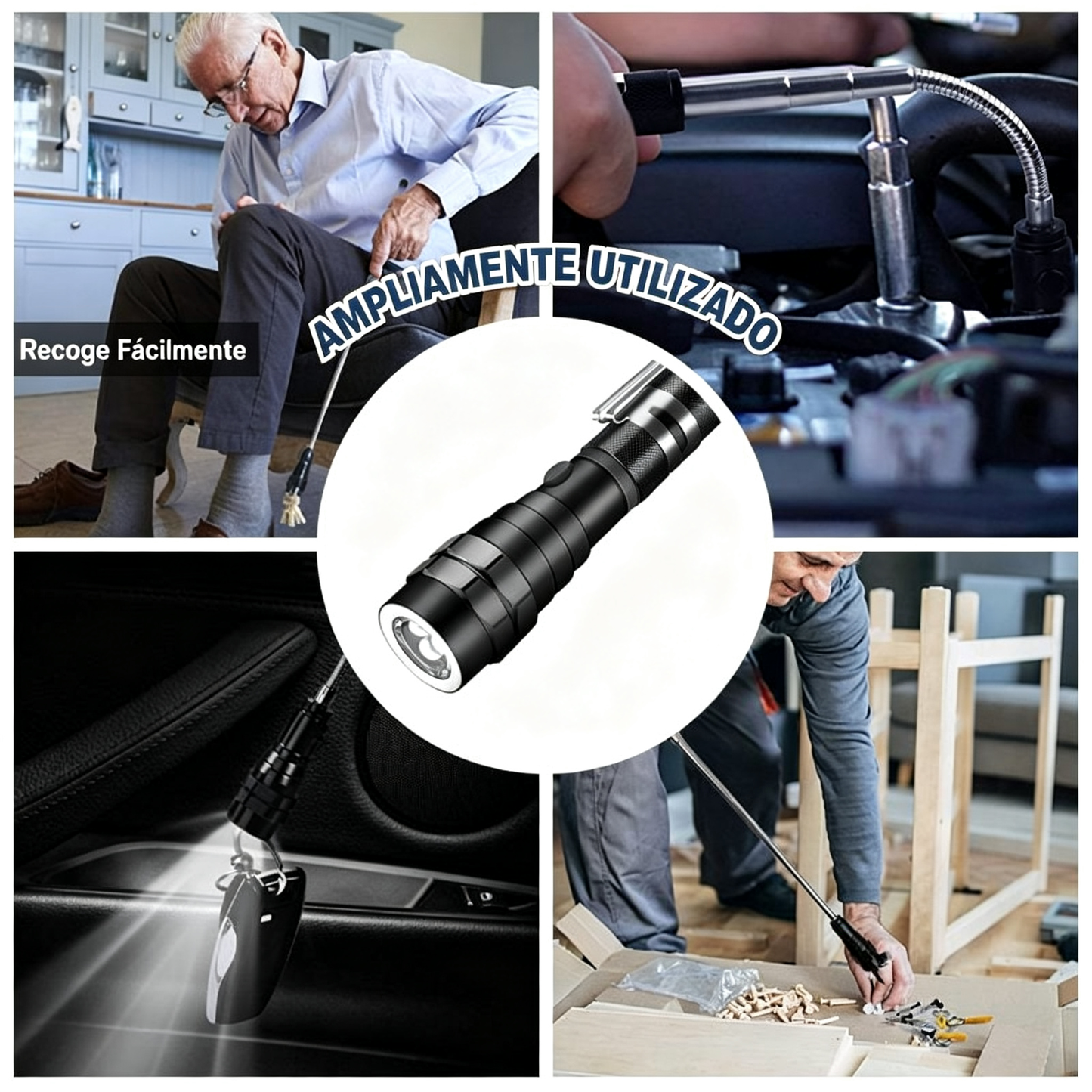 🛠🚗Magnetický nástroj na vyťahovanie predmetov pri opravách áut s ohybnou teleskopickou tyčou a LED svetlom 💡