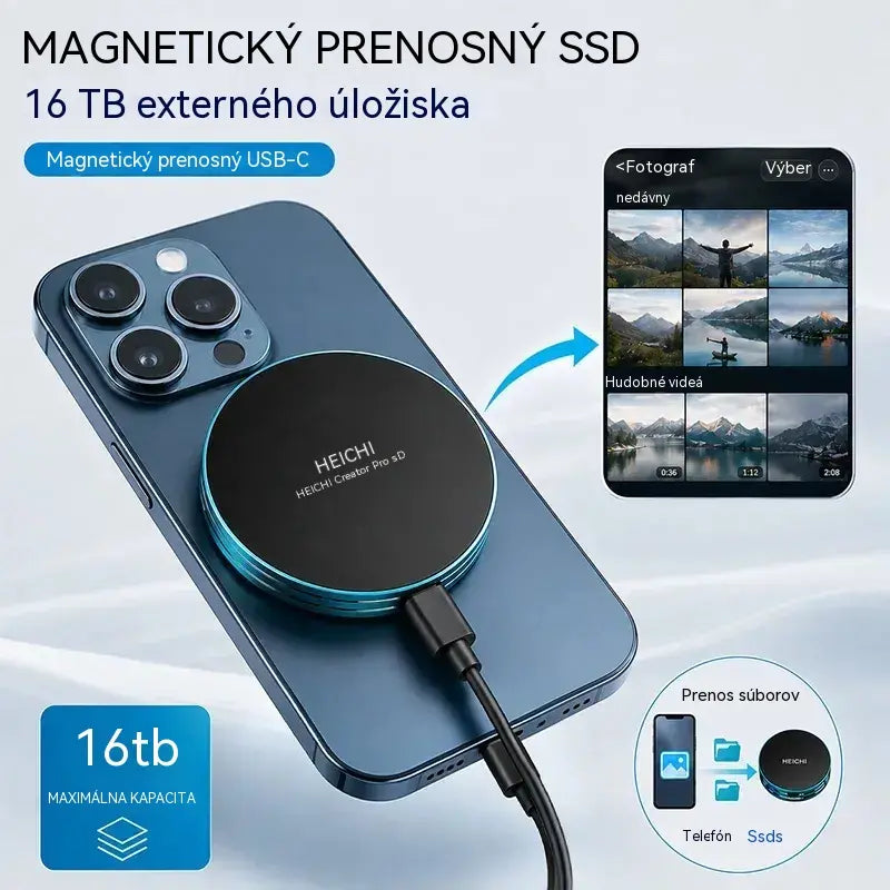 🧲16 TB vysokorýchlostný magnetický prenosný SSD | Rýchlosť prenosu 1050 MB/s a kompatibilita s viacerými zariadeniami ⚡