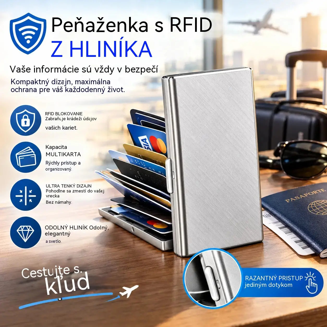 🛡️✨ Puzdro na karty z nehrdzavejúcej ocele s RFID ochranou – peňaženka na karty s antidemagnetizáciou, malá a prenosná 💳