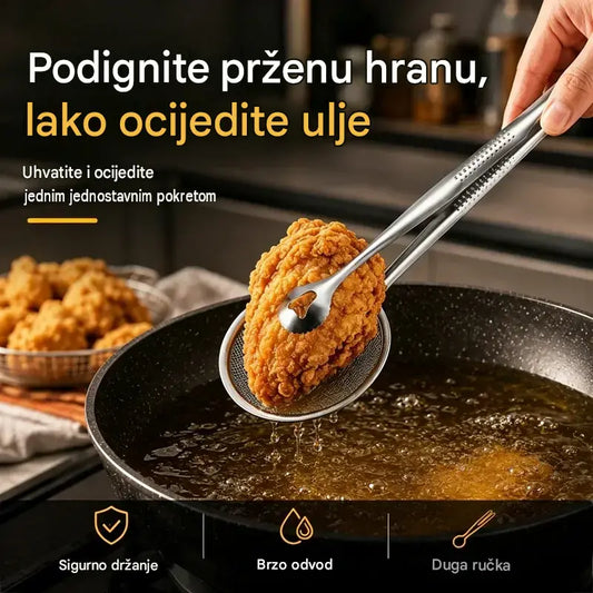 2-u-1 hvataljke za hranu i cjedilo za ulje od nehrđajućeg čelika