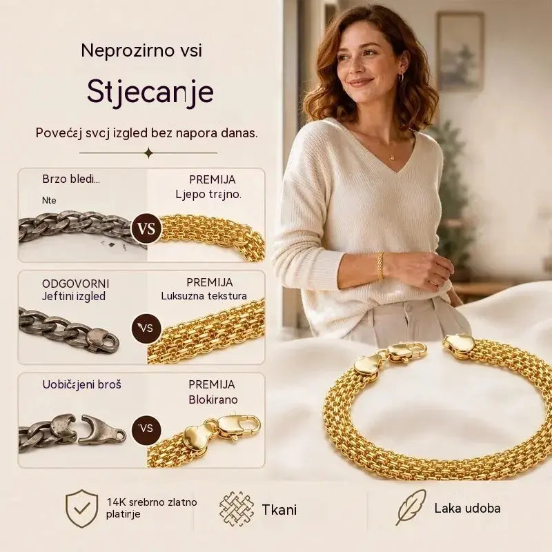 ✨ Iskoristite 50% popusta! 💛 Široka tkana mrežasta narukvica: debele karike, elegantna i blistava 🎀