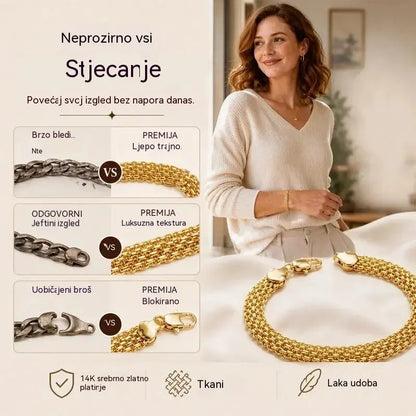 ✨ Iskoristite 50% popusta! 💛 Široka tkana mrežasta narukvica: debele karike, elegantna i blistava 🎀