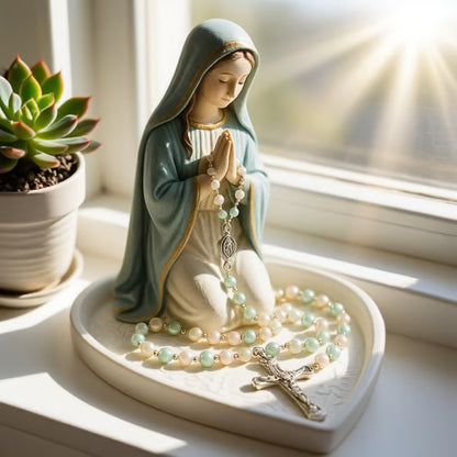 ✝️Skvelá ponuka: zľava 50 % – keramická tácka „Graceful Faith“ s motívom Panny Márie, určená na odkladanie ružencov alebo pamätných predmetov.