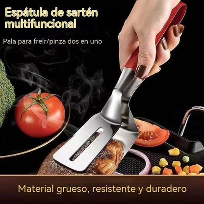 🍳🥩 Pinza y espátula de acero inoxidable 2 en 1