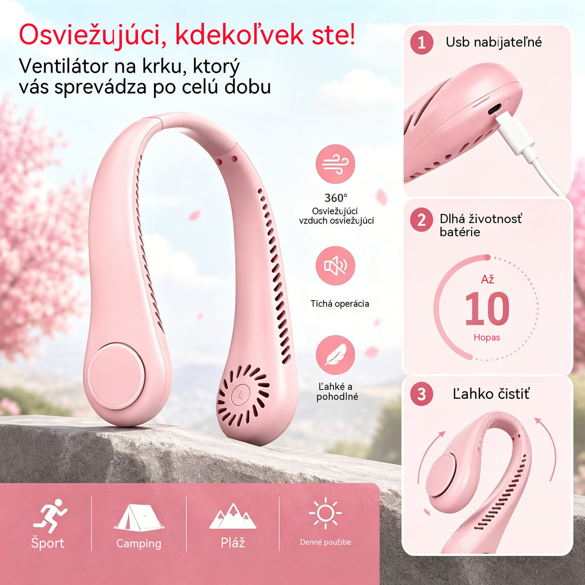 💨 Krčný ventilátor klimatizácie – Extrémne tichý, prenosný a otočný o 360° – Ideálny na leto 🌞