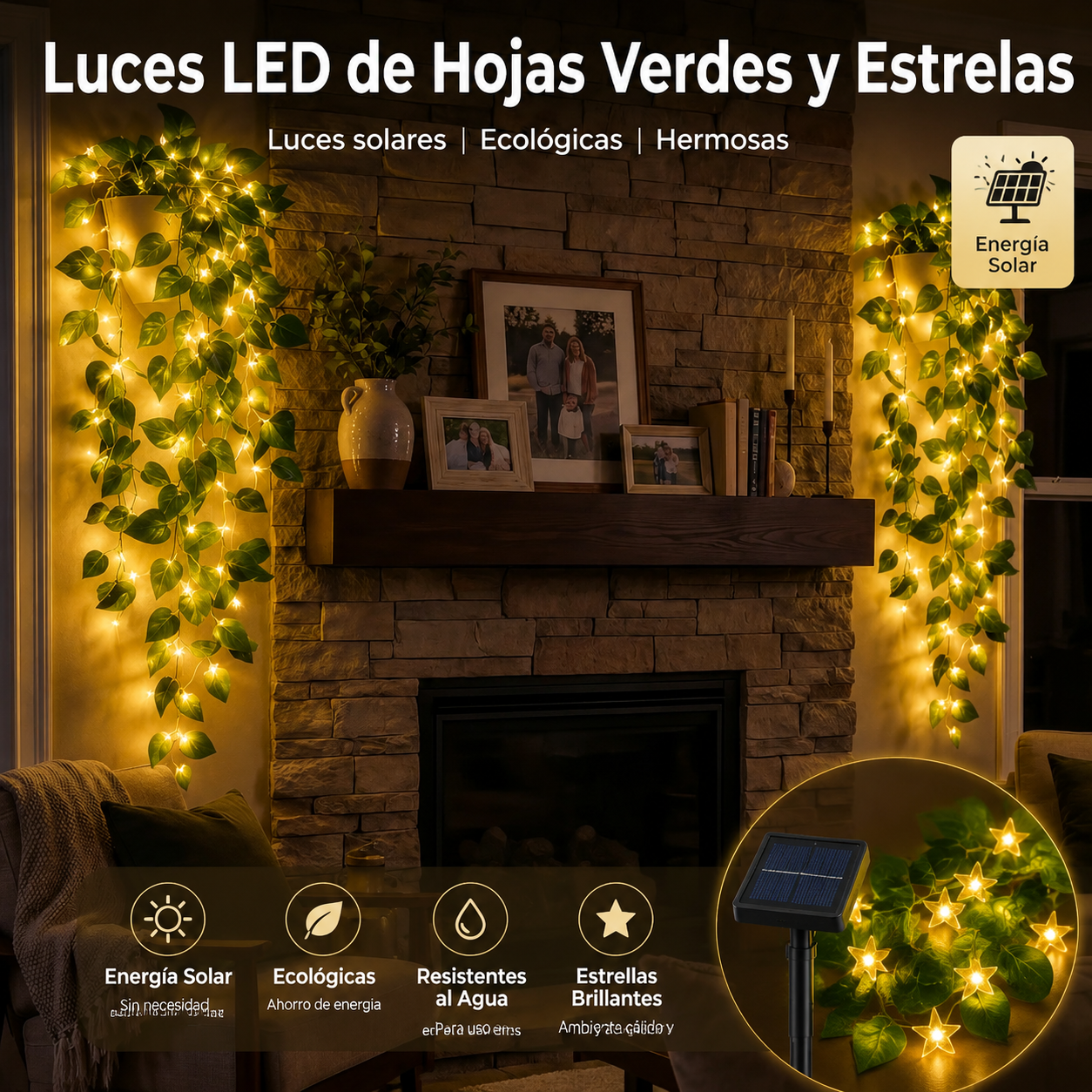 💡💡Luces LED verdes con forma de vid para la decoración del hogar.