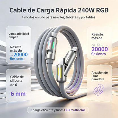 🔥 【2 kosa za 22 evrov】 🔥 (dolžina 2 metra) 4-v-1 kabel PD 240 W – hitro polnjenje USB‑C, Lightning in USB‑A, aluminij in silikon, sinhronizacija podatkov ⚡📱