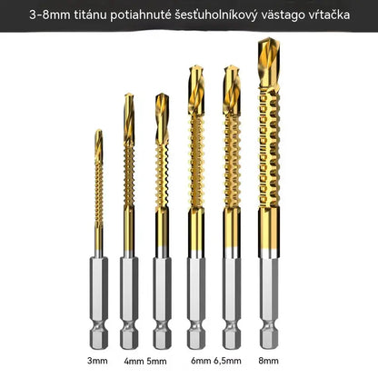 🛠️🔧(6 kusů)2v1 titanem potažen vysokorychlostní ocelový spirálový vrták – šestihranná stopka, vhodný pro vrtání a drážkování dřeva a kovu🔩