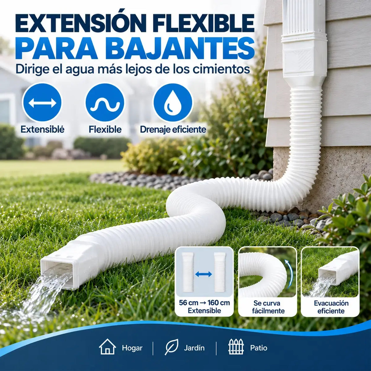 🏡 Kit de extensión flexible para bajante de canalón – Tubo de drenaje ajustable de 22 a 63 pulgadas con filtro de hojas para proteger los cimientos