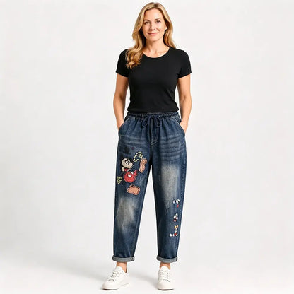 Dámske retro džínsy voľného strihu s nášivkou a elastickým pásom – džínsy v originálnom štýle harem (veľkosti S–5XL, 2 farby) 👖✨🍂