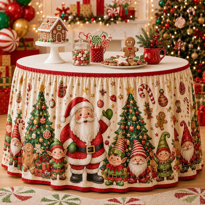 【210cm*75cm】 Mantel con estampado de Santa Claus y renos para fiestas navideñas