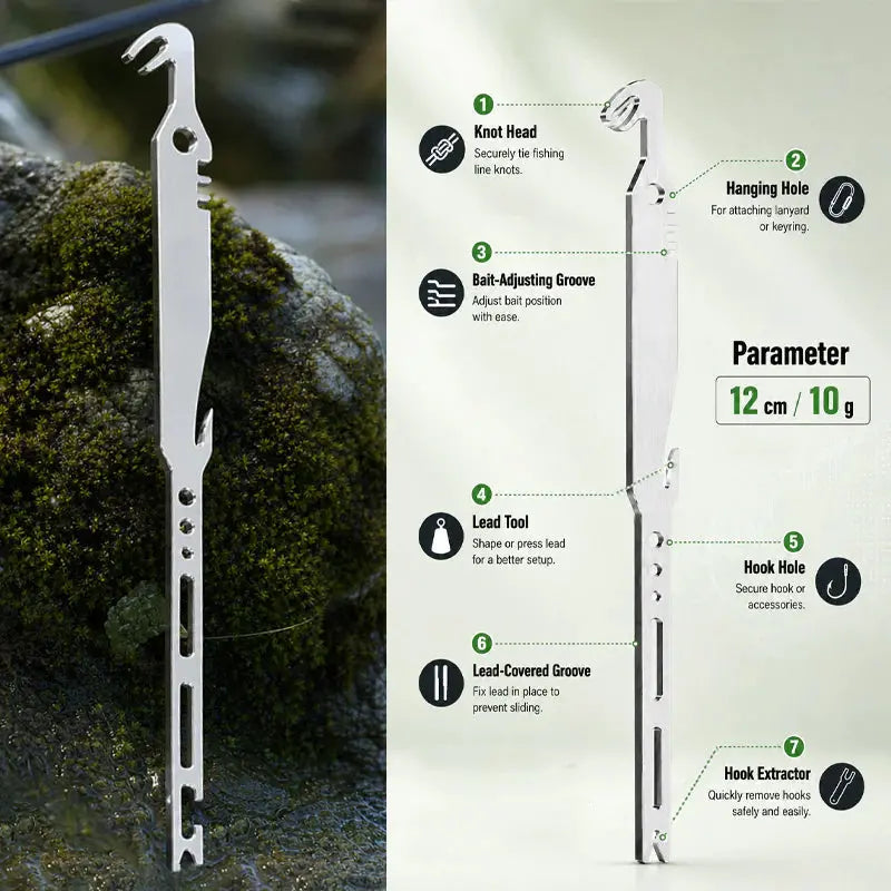 10 piezas 25 €-🎣 🎣 ¡Oferta a mitad de precio! 🔧 Juego de herramientas de pesca 6 en 1 de acero inoxidable: incluye extractor de anzuelos, anudador de línea y otras funciones versátiles. 🌊