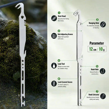 10 piezas 25 €-🎣 🎣 ¡Oferta a mitad de precio! 🔧 Juego de herramientas de pesca 6 en 1 de acero inoxidable: incluye extractor de anzuelos, anudador de línea y otras funciones versátiles. 🌊