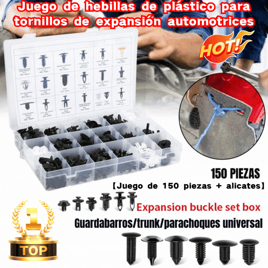 【Juego de 150 piezas + alicates】Juego de hebillas de plástico para tornillos de expansión automotrices