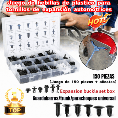 【Juego de 150 piezas + alicates】Juego de hebillas de plástico para tornillos de expansión automotrices