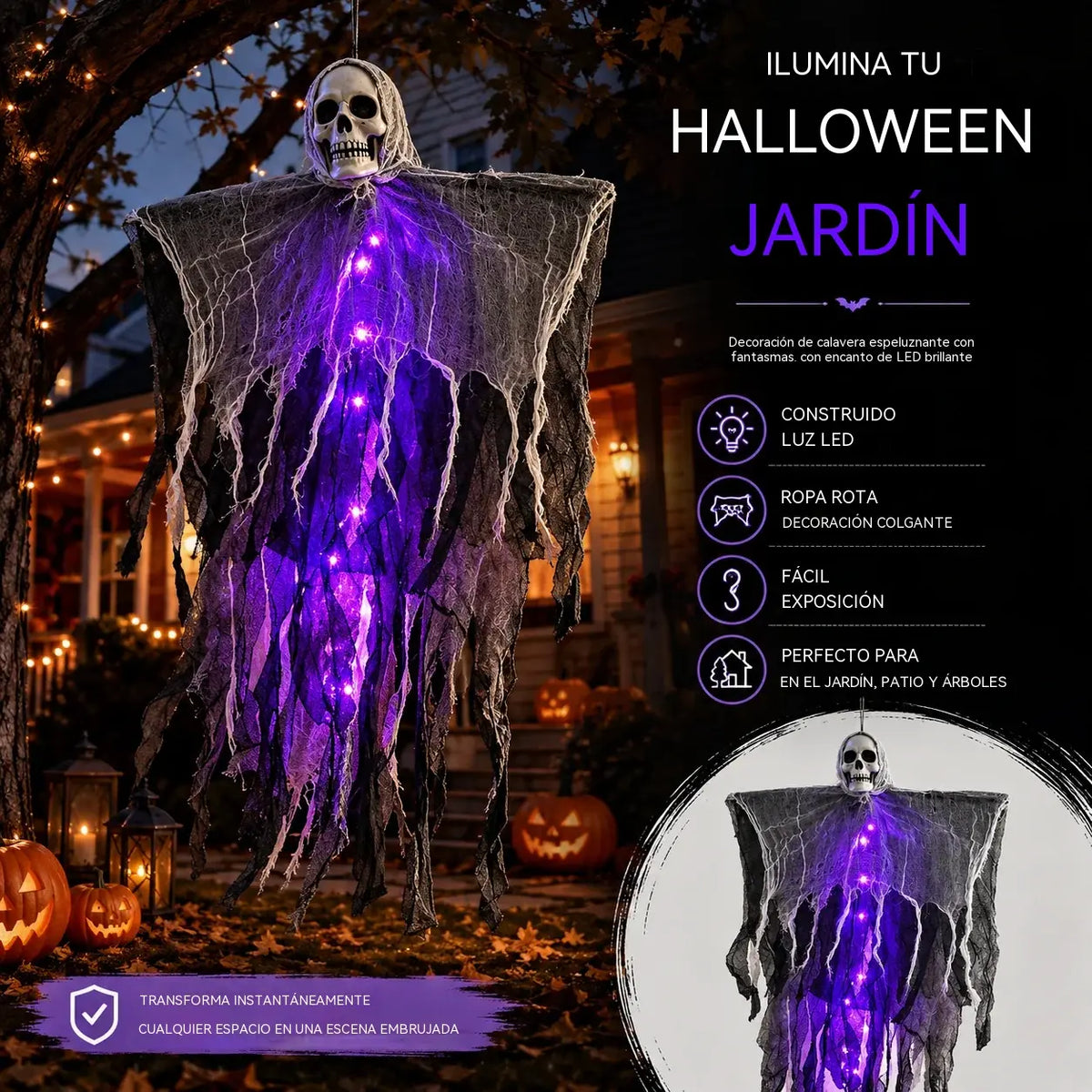 🎃🎃Fantasma colgante de Halloween con luces LED