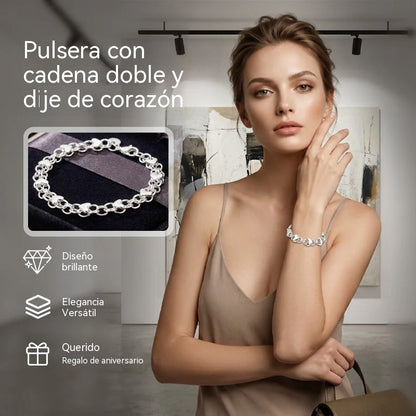 📢📢 ¡50% de descuento! ⏰ Pulsera con colgante en forma de corazón de doble cadena: elegancia discreta, se puede usar sola o combinada con otras joyas 🌸