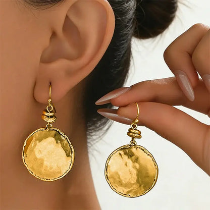 ✨Compra uno y llévate otro gratis🌸Pendientes retro de metal martillado en forma de lágrima