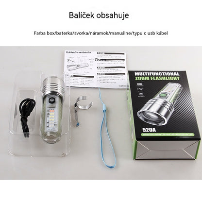 👍👍Kompaktná a veľmi výkonná baterka s multifunkčným bočným svetlom, rýchlym nabíjaním cez USB-C, ľahkou prenosnosťou a batériou s mimoriadne dlhou výdržou.