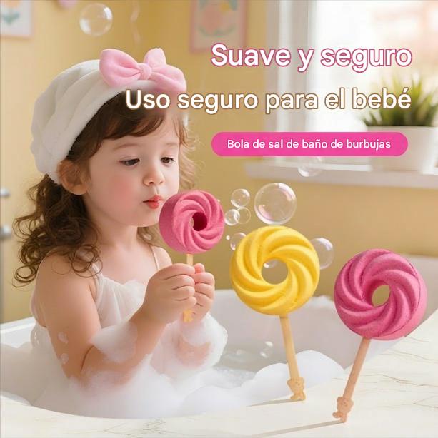 2 PIEZAS🍭Bolas de baño reutilizables con forma de piruleta, coloridas bolas de burbujas para un baño divertido🍭