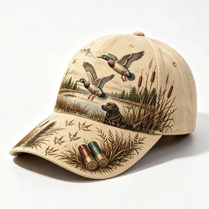 【Retro američki stil】Bejzbol kapa za lov na patke Wild & Ready, grafički otisak za lov na patke, podesiva, vintage stil za van (5 boja) ✨