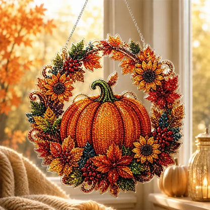 🍂 Corona de calabaza otoñal con diseño de rombos para colgar – Kit completo para armar tú mismo