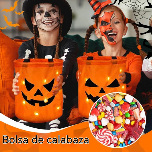 🎃Bolsa de dulces de calabaza que brilla en la oscuridad para Halloween — Luz LED