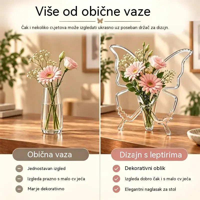 🦋 Prozirna hidroponska vaza s motivom leptira | Kreativna ukrasna vaza za stol | Dekoracija za dom i dnevni boravak ✨